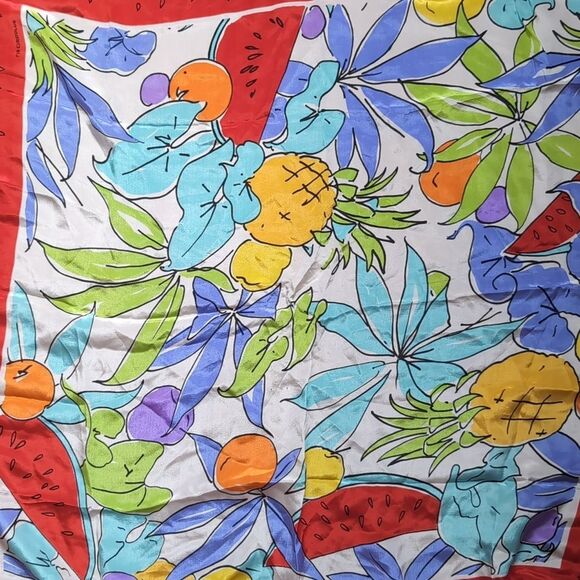Liz Claiborne 💯Silk Colorful Summer Fruit Watermelon Print Large Scarf Bandana - Picture 2 of 11